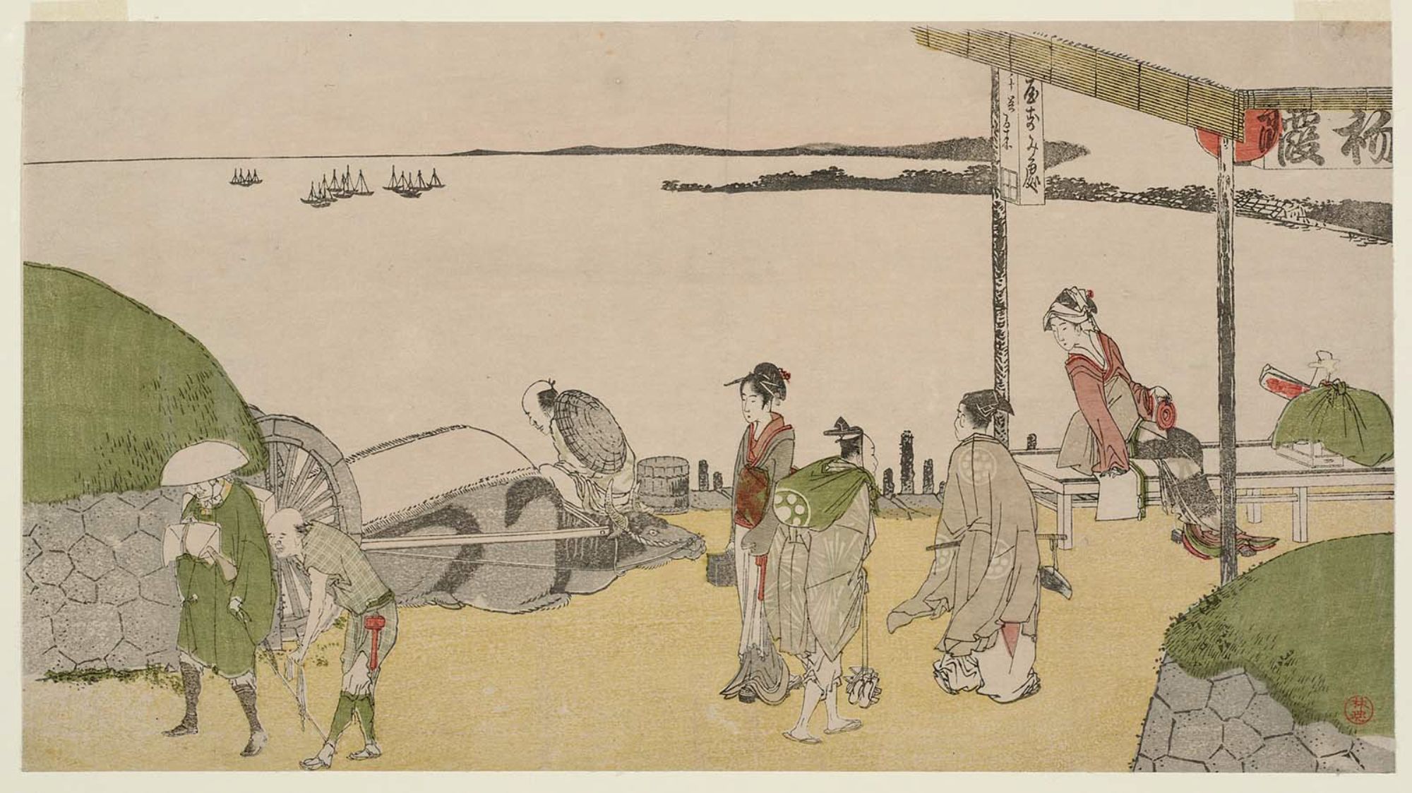 会社サイトでも用いている、海辺の人々を描いた浮世絵